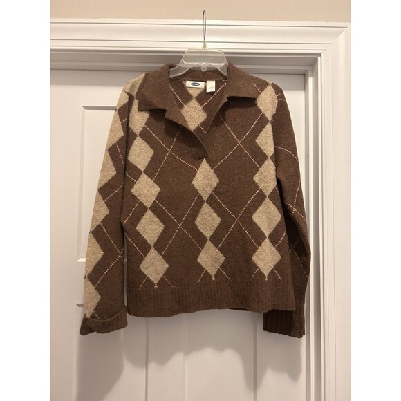 Vintage Y2K Women’s sweater Size XL  argyle brown pink Grunge Grandpa Grandma - Picture 1 of 5